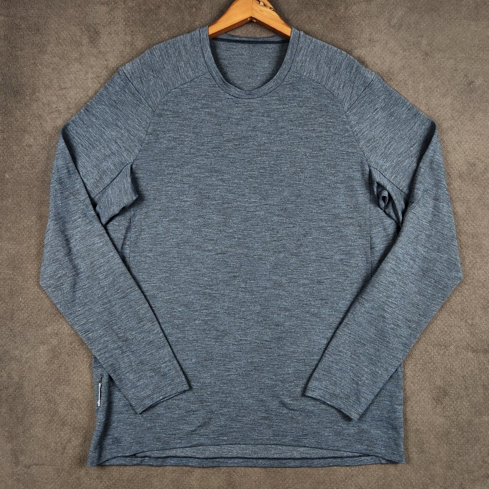 Lululemon Surge Running Shirt Mens XL Heathered Blue Warm Long Sleeve Crew Neck